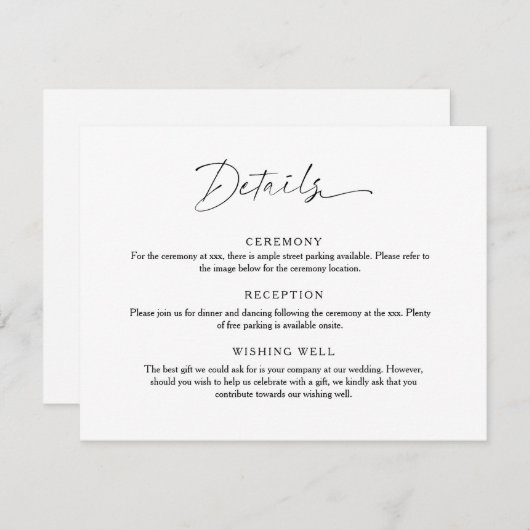 最小限のスクリプト結婚の詳細エンクロージャカード 招待状 (正面/裏面)