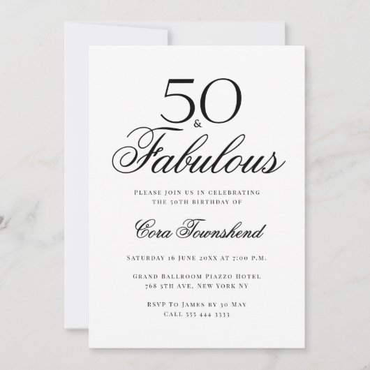 最小限のデザインでおしゃれな50歳の誕生日おめでとう Typography 招待状 (正面)