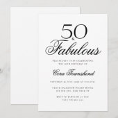 最小限のデザインでおしゃれな50歳の誕生日おめでとう Typography 招待状 (正面/裏面)