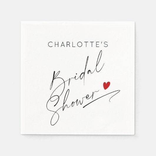 最小限のモダンスクリプトハートブライダルシャワー スタンダードカクテルナプキン (正面)