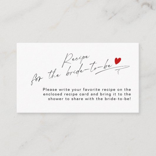 最小限のモダンスクリプト赤いハートレシピ エンクロージャーカード (正面)