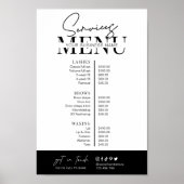 最小限のモダン白黒サロンサービスメニュー ポスター (正面)