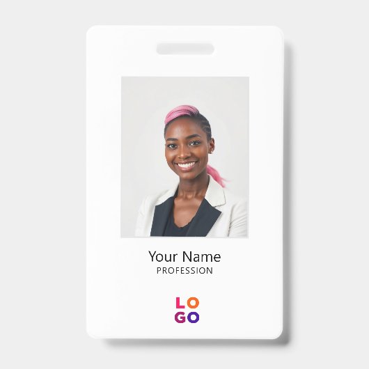 最小限のロゴ、写真、QRコード、名前 バッジ (正面)