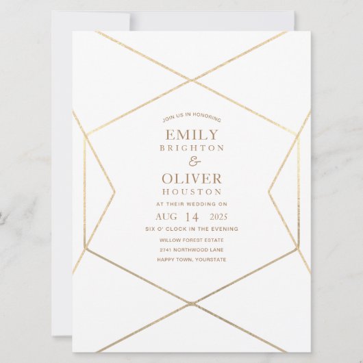 最小限の金ゴールドジオメトリ結婚式招待状 招待状 (正面)
