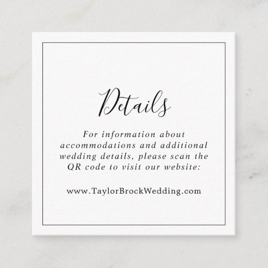 最小限のQRコード結婚の詳細 エンクロージャーカード (正面)