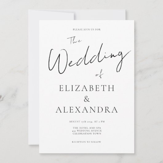 最小限エレガントのQRコードスクリプ結婚ト 招待状 (正面)