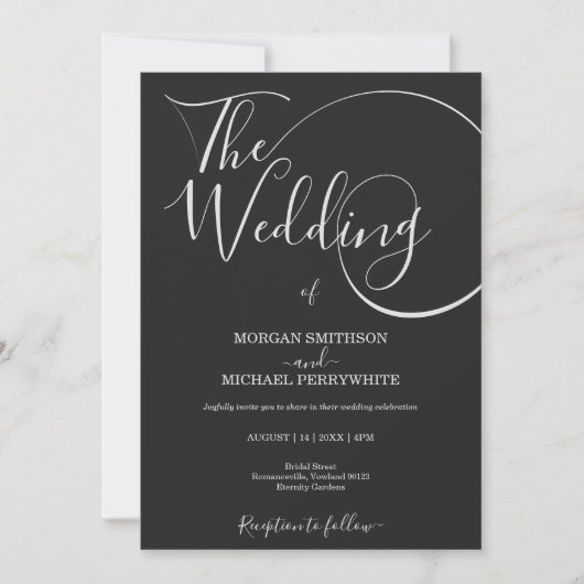 最小限モダンのスクリプトタイポグラフィ結婚の 招待状 (正面)