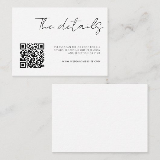 最小限モダンのスクリプト詳細QRコード エンクロージャーカード (正面/裏面)