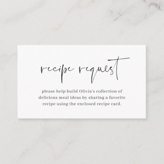 最小限モダンブライダルシャワーレシピ要求 エンクロージャーカード (正面)
