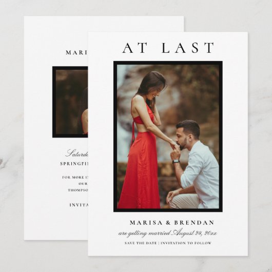 最後にエレガント白黒の写真 セーブザデート (正面/裏面)