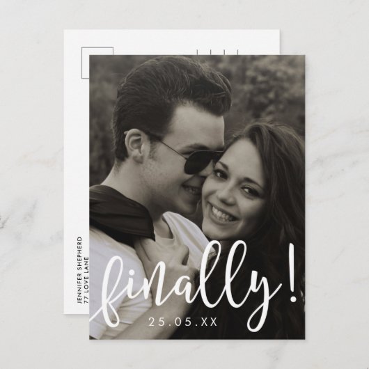 最後にスクリプトフォントオーバーレイ日付ポストカードを保存 案内ポストカード (正面/裏面)