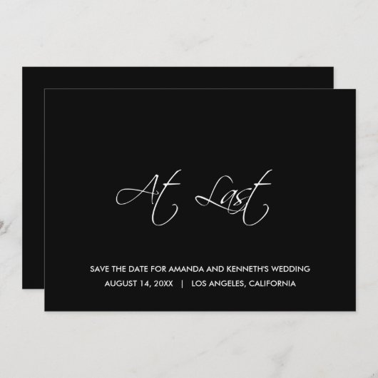 最後にミニマリストの黒で日付を保存結婚する 招待状 (正面/裏面)