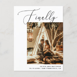 最後にミニマル写真結婚式の日付を保存 案内ポストカード