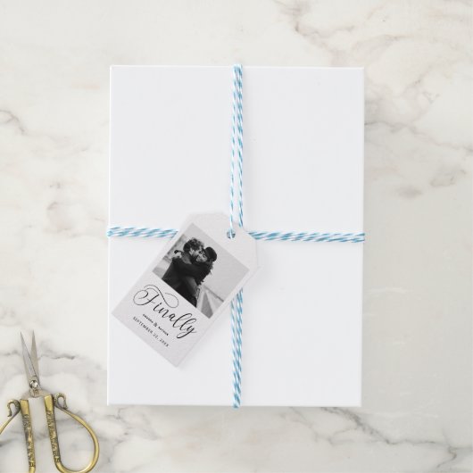 最後にミニマル結婚リストの写真日付を保存 ギフトタグ (より糸付き)