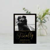 最後にミニマル結婚リストの写真日付を保存 箔招待状ポストカード (立ち正面)