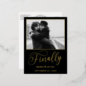 最後にミニマル結婚リストの写真日付を保存 箔招待状ポストカード (正面/裏面)