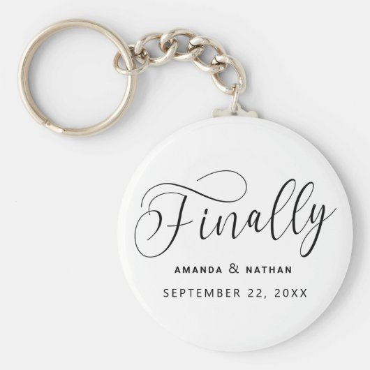 最後にミニマル結婚式の日付を保存 キーホルダー (正面)