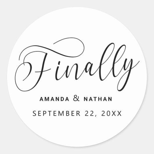 最後にミニマル結婚式の日付を保存 ラウンドシール (正面)