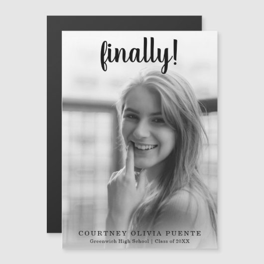 最後にモダンスクリプト写真の卒業 マグネット招待状 (正面/裏面)