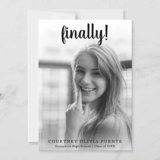 最後にモダンスクリプト写真の卒業 マグネット招待状 (正面)