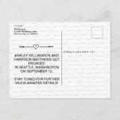 最後にモダンハートかわいい婚約日付を保存 案内ポストカード (裏面)