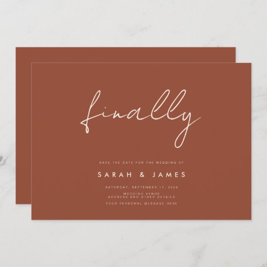 最後にモダンミニマルな錆の日付を保存 セーブザデート (正面/裏面)