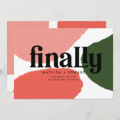 最後にモダン抽象芸術グラフィック赤、ピンク+緑 案内状 (正面/裏面)