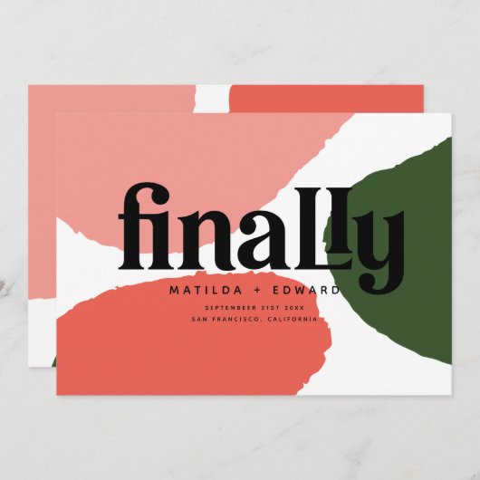 最後にモダン抽象芸術グラフィック赤、ピンク+緑 案内状 (正面/裏面)