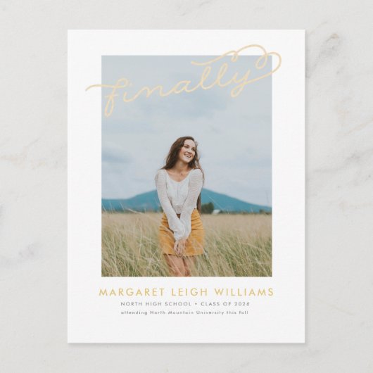 最後に写真の卒業の発表の郵便はがき インビテーションポストカード (正面)