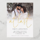 最後に写真の結婚式で日付フォイルはがきを保存 箔シーズンポストカード (正面)