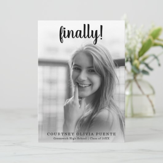 最後に厚い黒のスクリプト写真卒業パーティー 招待状 (スタンド正面)