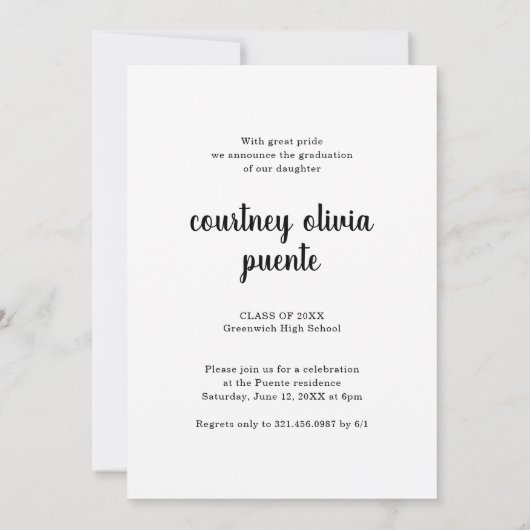 最後に厚い黒のスクリプト写真卒業パーティー 招待状 (裏面)