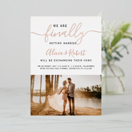 最後に日付スクリプトのフォトバラ金ゴールドを保存 箔招待状 (立ち正面)