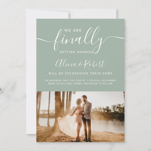 最後に日付スクリプトの緑シンプルの写真を保存 セーブザデート (正面)