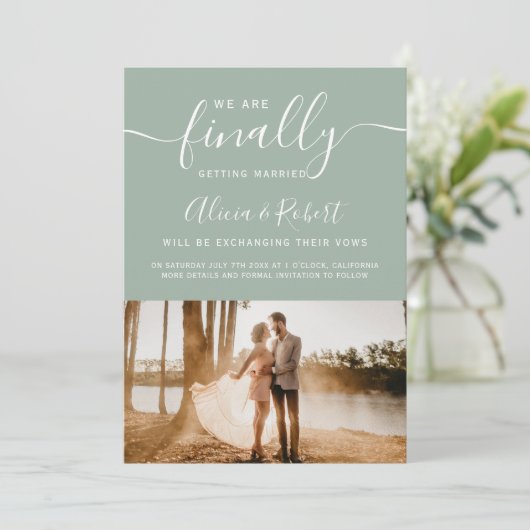 最後に日付スクリプトの緑シンプルの写真を保存 セーブザデート (スタンド正面)