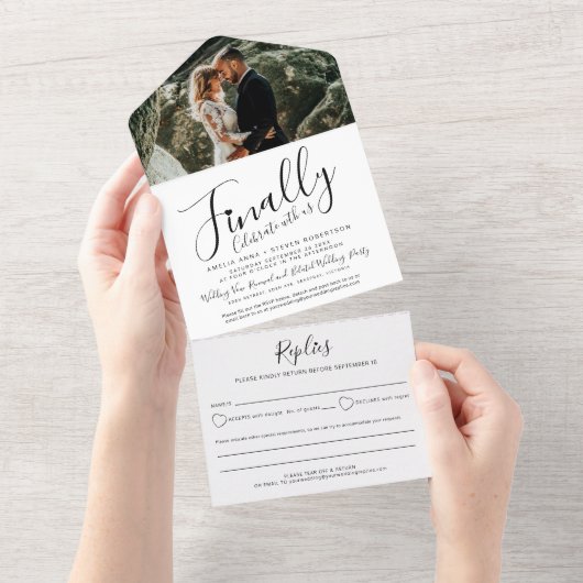 最後に祝写真モノラル結婚belated's オールインワン招待状 (貼ってはがせる)