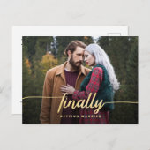 最後に金ゴールドスおもしろいクリプト結婚式の日付の保存 案内ポストカード (正面/裏面)