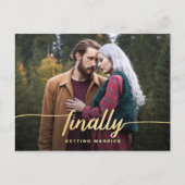 最後に金ゴールドスおもしろいクリプト結婚式の日付の保存 案内ポストカード (正面)