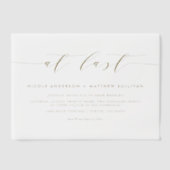 最後に金ゴールドミニマリスト結婚スクリプト ベラム紙招待状 (正面)