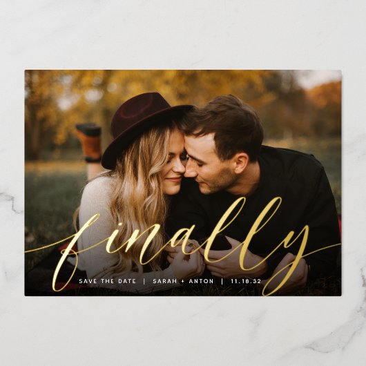 最後に |写真の完全保存日付 箔招待状 (正面)