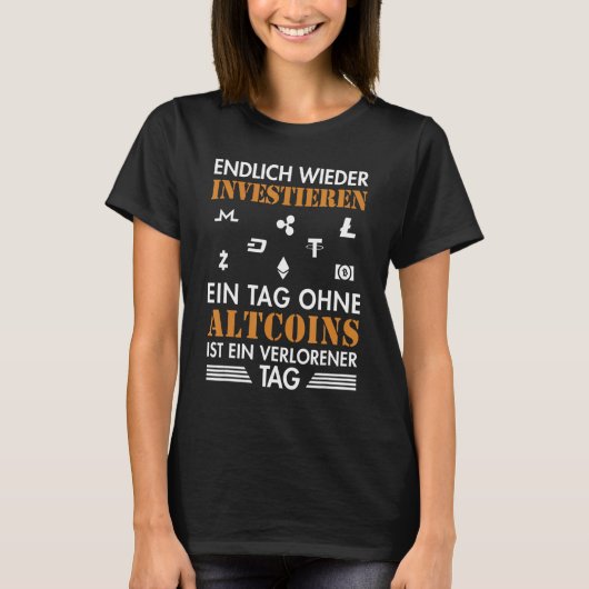 最後にAltcoins暗号化ブロックチェーン暗号通貨 Tシャツ (正面)
