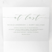 最後にSage Green Minimalistスクリプト結婚の 三つ折り招待状 (内部最初)
