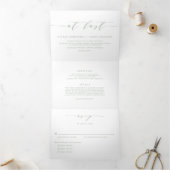 最後にSage Green Minimalistスクリプト結婚の 三つ折り招待状 (内部)