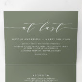 最後にTaupe Greenミニマリスト結婚の 三つ折り招待状 (内部最初)