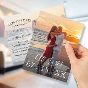 最後のエレガントシンプル写真結婚日付の保存 案内ポストカード