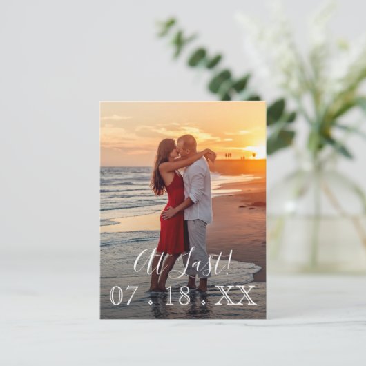 最後のエレガントシンプル写真結婚日付の保存 案内ポストカード (スタンド正面)