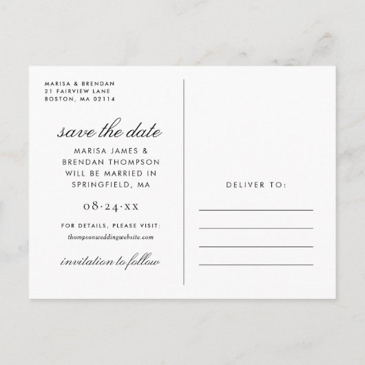 最後のエレガント白黒写真の日付の保存 案内ポストカード (裏面)