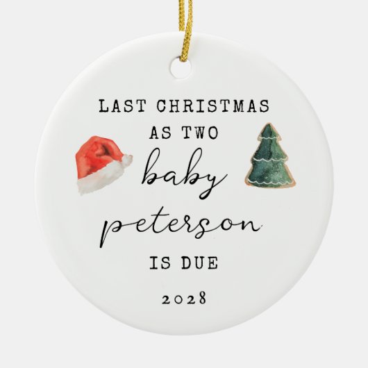最後のクリスマスを2つのベビー発表 セラミックオーナメント (正面)