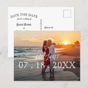 最後のシンプル写真モダン結婚式の日付を保存 案内ポストカード