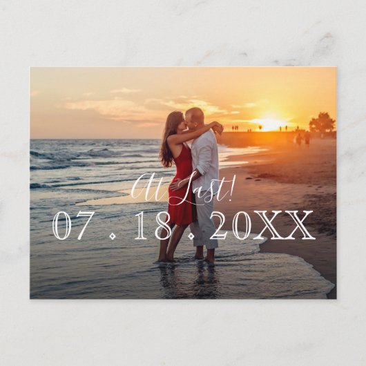 最後のシンプル写真モダン結婚式の日付を保存 案内ポストカード (正面)